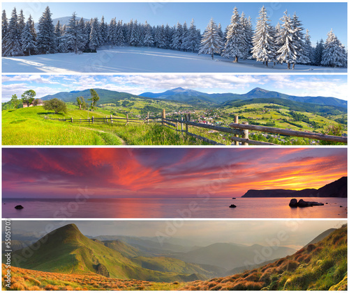 Photo: Set of the 4 seasons landscape for banners Set of the 4 seasons landscape for banners