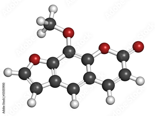 Illustration: methoxsalen (psoralen) skin disease drug, chemical structure. methoxsalen (psoralen) skin disease drug, chemical structure.