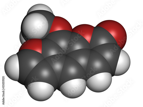 Illustration: methoxsalen (psoralen) skin disease drug, chemical structure. methoxsalen (psoralen) skin disease drug, chemical structure.