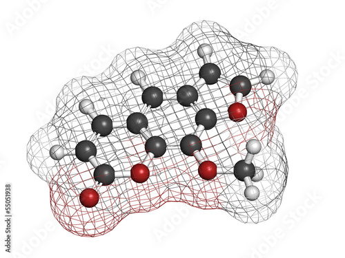 Illustration: methoxsalen (psoralen) skin disease drug, chemical structure. methoxsalen (psoralen) skin disease drug, chemical structure.
