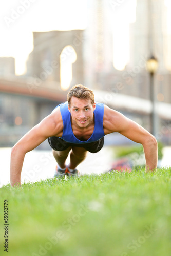 Photo: Push-ups - man training in New York City, Brooklyn Push-ups - man training in New York City, Brooklyn