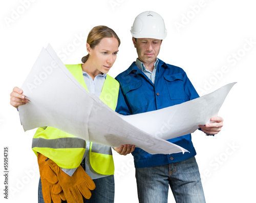 Photo: Foreman and engineer with blueprints Foreman and engineer with blueprints