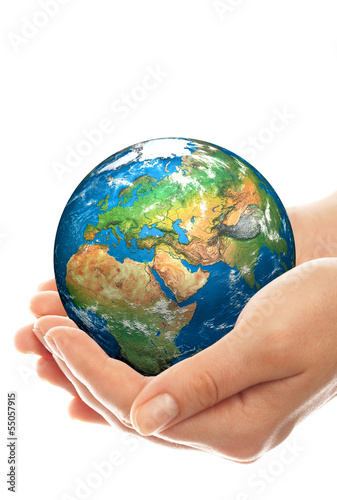 Illustration: Hand of the person holds globe. Hand of the person holds globe.