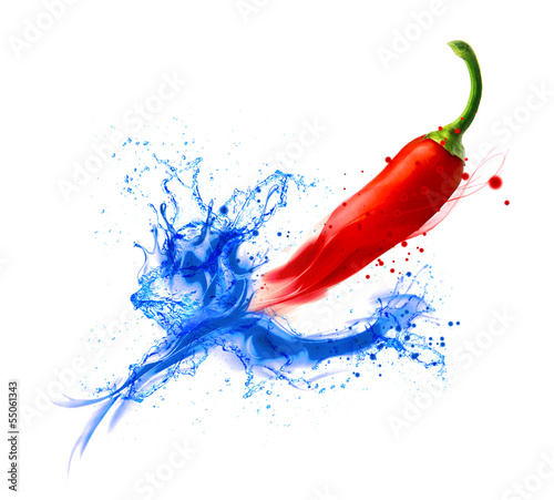 Photo: chilli mit wasserspritzer. chilli mit wasserspritzer.