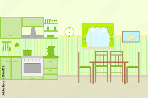 Vector: Illustration of kitchen with kitchen furniture Illustration of kitchen with kitchen furniture