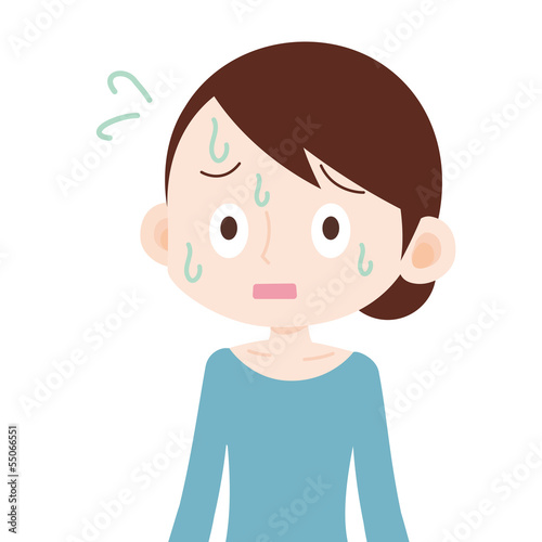 Illustration: 女性 上半身 冷や汗をかく 女性 上半身 冷や汗をかく