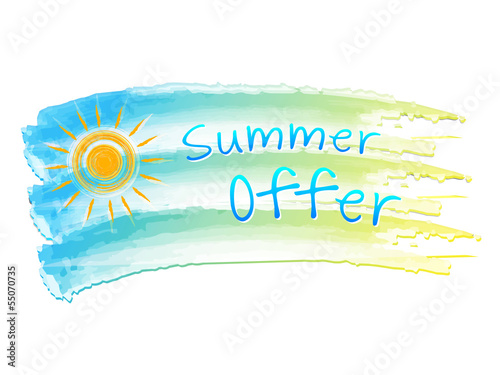 Illustration: summer offer and sun on drawing flag summer offer and sun on drawing flag