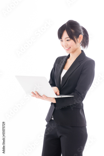 Photo: asian businesswoman working on white background asian businesswoman working on white background