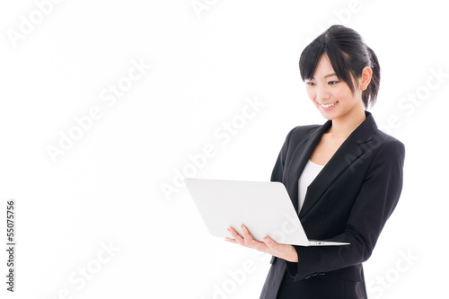 Photo: asian businesswoman working on white background asian businesswoman working on white background