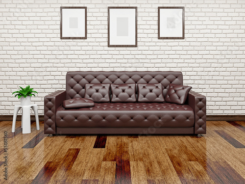 Illustration: Leather sofa near the wall Leather sofa near the wall