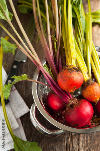 Photo: Organic red and yellow beetroots. Selective focus Organic red and yellow beetroots. Selective focus