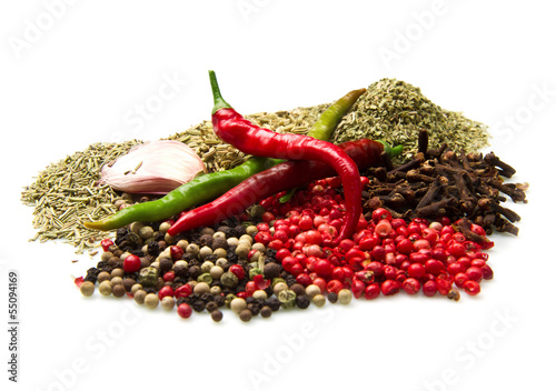 Photo: Powder spices in white background Powder spices in white background