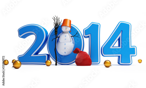 Illustration: snowmen happy new year 2014 on a white background snowmen happy new year 2014 on a white background