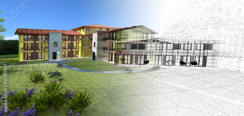 Illustration: Rendering progetto, esterni, condominio, Appartamento,3d Rendering progetto, esterni, condominio, Appartamento,3d