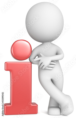 Illustration: Info. The Dude leaning and pointing at red info sign. Info. The Dude leaning and pointing at red info sign.