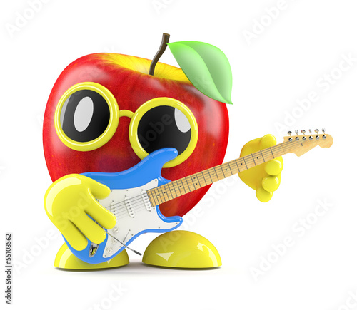 Illustration: 3d Apple plays electric guitar 3d Apple plays electric guitar