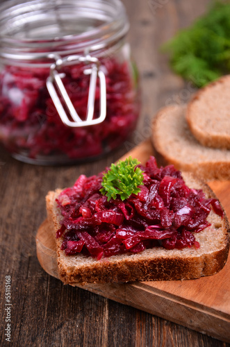 Photo: Beet caviar on bread Beet caviar on bread