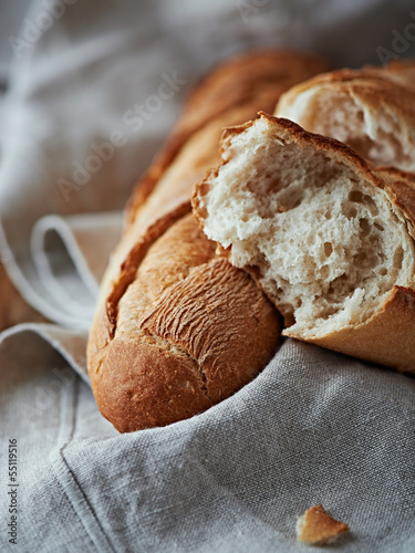Photo: Baguette on a linen cloth Baguette on a linen cloth