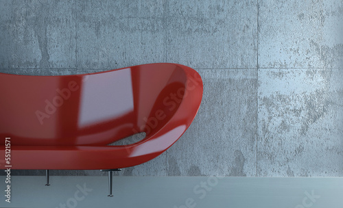 Illustration: Red couch against concrete wall Red couch against concrete wall