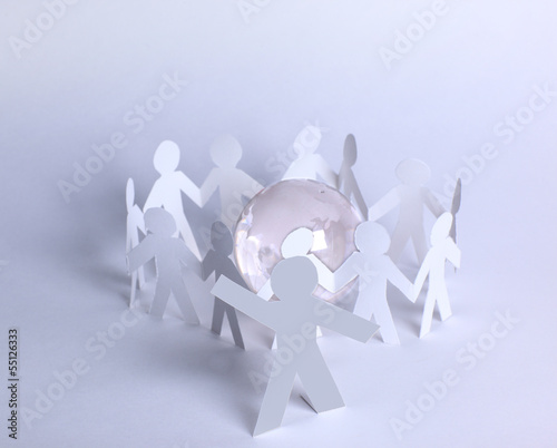 Photo: A leader man on abstract global map background A leader man on abstract global map background