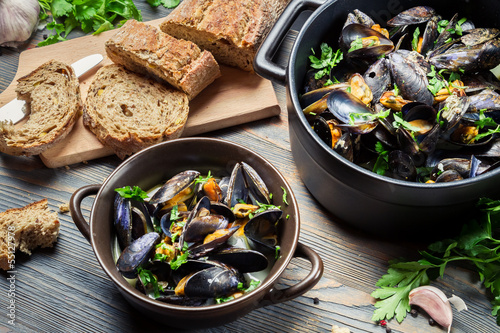 Photo: Fresh mussels prepared at home Fresh mussels prepared at home