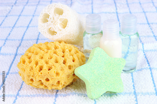 Photo: Set for spa, on color towel background Set for spa, on color towel background