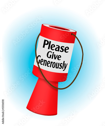 Illustration: Charity donation collecting box over blue Charity donation collecting box over blue