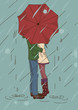 Young couple kissing under an umbrella Young couple kissing under an umbrella