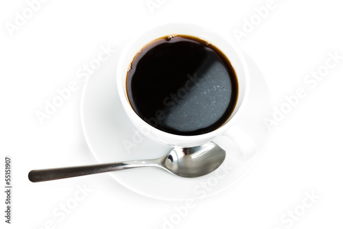 Photo: coffee cup and spoon on white background coffee cup and spoon on white background