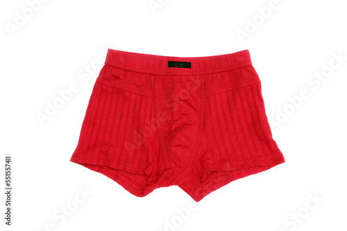 Photo: Red men's underwear (boxers) on a white background Red men's underwear (boxers) on a white background