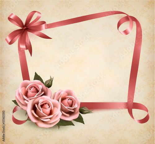 Vector: Retro holiday background with pink roses and ribbons. Vector ill Retro holiday background with pink roses and ribbons. Vector ill