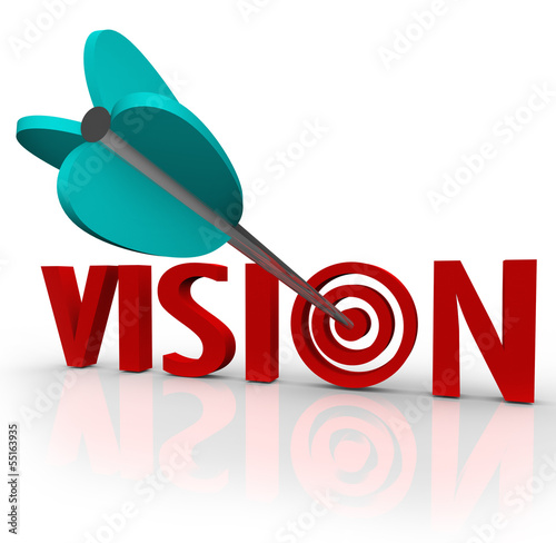 Illustration: Vision Word Arrow Bull's Eye Targeting Unique Perspective Vision Word Arrow Bull's Eye Targeting Unique Perspective