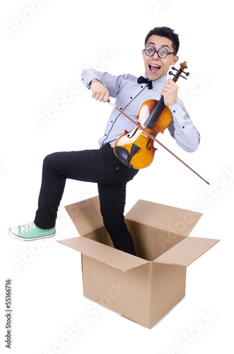 Photo: Man playing violin from the box Man playing violin from the box