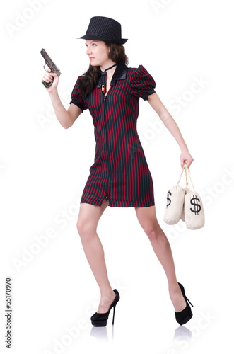 Photo: Woman gangster with gun and money Woman gangster with gun and money