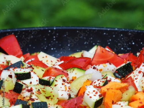 Photo: Chopped seasonal vegetables in a large pan Chopped seasonal vegetables in a large pan