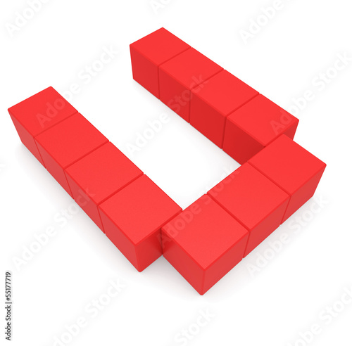 Illustration: letter U cubic red letter U cubic red