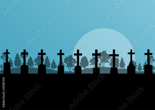 Vector: Cross on a hill at sunset vector background concept landscape Cross on a hill at sunset vector background concept landscape