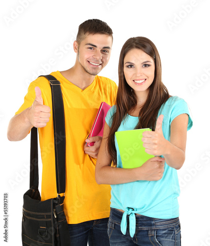 Photo: Two happy beautiful young people, isolated on white Two happy beautiful young people, isolated on white