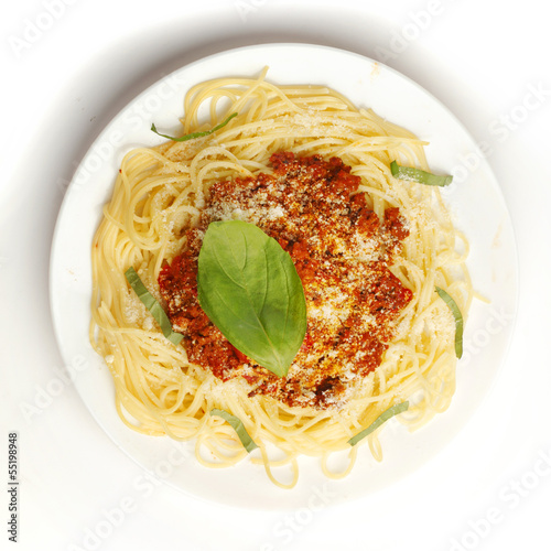 Photo: Spaghetti bolognese on white plate Spaghetti bolognese on white plate