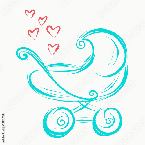 Vector: Sketch icon baby stroller with hearts Sketch icon baby stroller with hearts