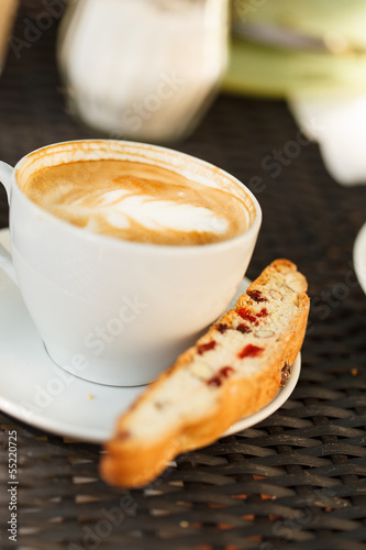Photo: cappuccino with cantuccini cappuccino with cantuccini