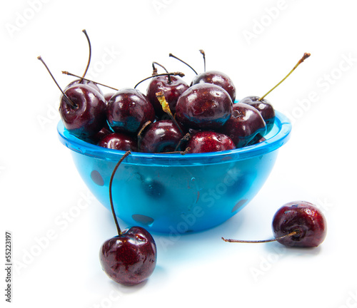Photo: Fresh cherries in bowl isolated on white Fresh cherries in bowl isolated on white
