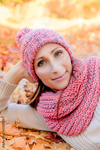 Photo: relaxing autumn fall female relaxing autumn fall female