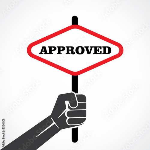 Vector: approved word banner hold in hand stock vector approved word banner hold in hand stock vector