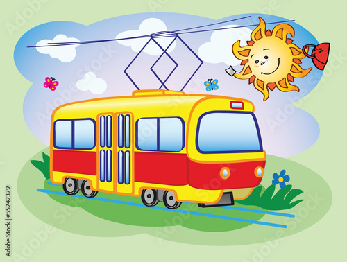 Vector: Fun tram and the sun Fun tram and the sun