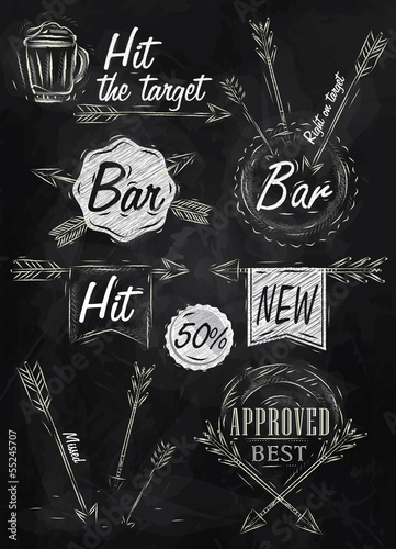 Vector: Set collection emblem of Bar, Boom Arrow, symbol stylized on the Set collection emblem of Bar, Boom Arrow, symbol stylized on the