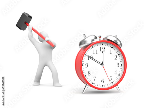 Illustration: Man smashes alarm clock Man smashes alarm clock