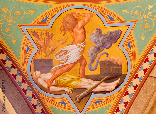 Photo: Vienna - Fresco of killing of Abel scene Vienna - Fresco of killing of Abel scene
