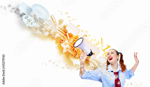 Photo: Funny looking woman with megaphone Funny looking woman with megaphone