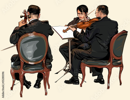 Vector: Three musicians of classic orchestra Three musicians of classic orchestra